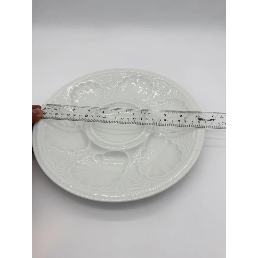 Antique Tharaud limoges france oyster platter White Glossy 10.5” Porcelain